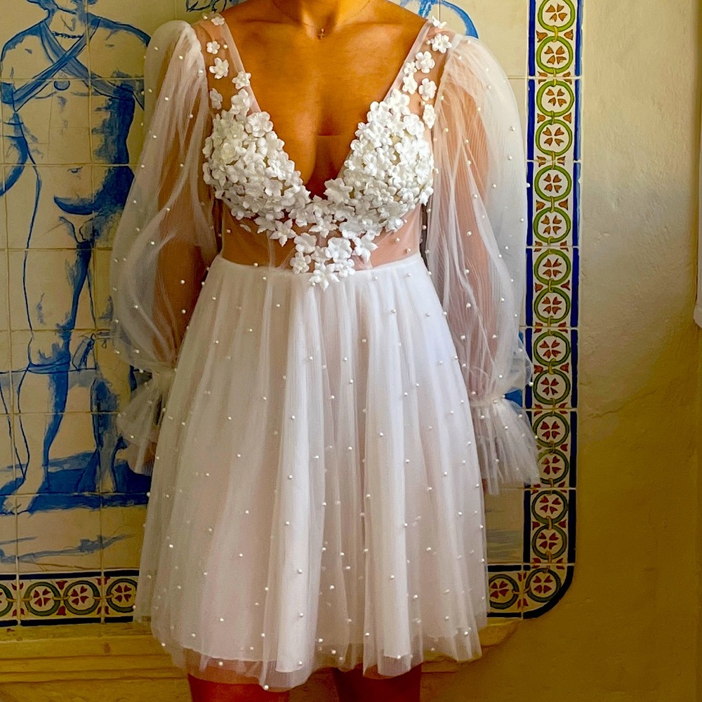 Christie Nicole Short Wedding Dress  / bridal gown / long sleeve wedding dress